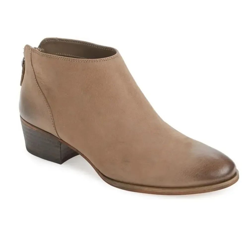 CASLON Suede Taupe Tan ‘Mayne’ Midi Zip Heeled Ankle Bootie